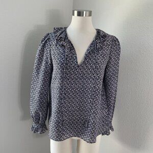 Rebecca Taylor Womens 6 Blouse 100% Silk Ruffle Shirt Long Sleeve Front Neck Tie